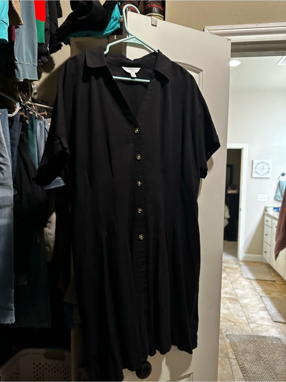 Time and Tru Black Button-Front Midi Shirt Dress